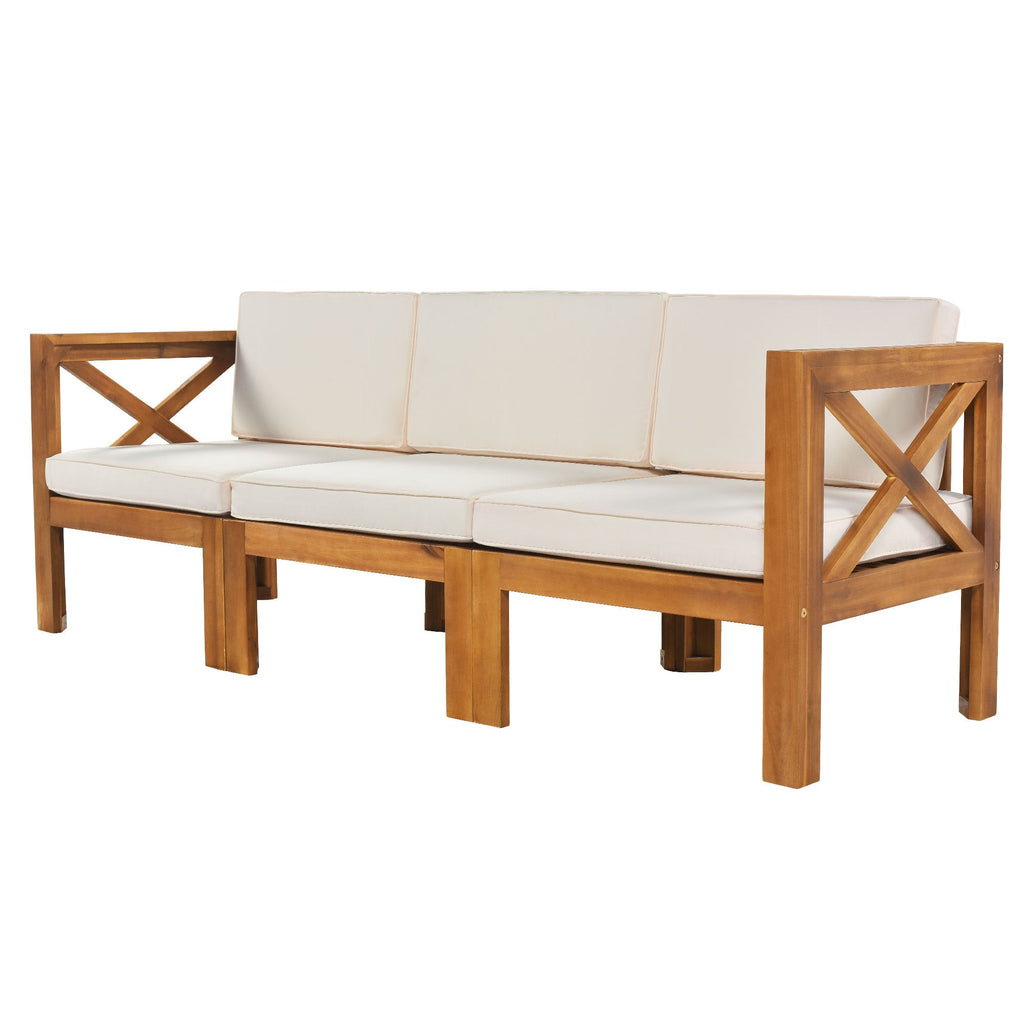 Outdoor Patio Sectional Set Acacia Wood Natural Beige Cushions 5 Piece