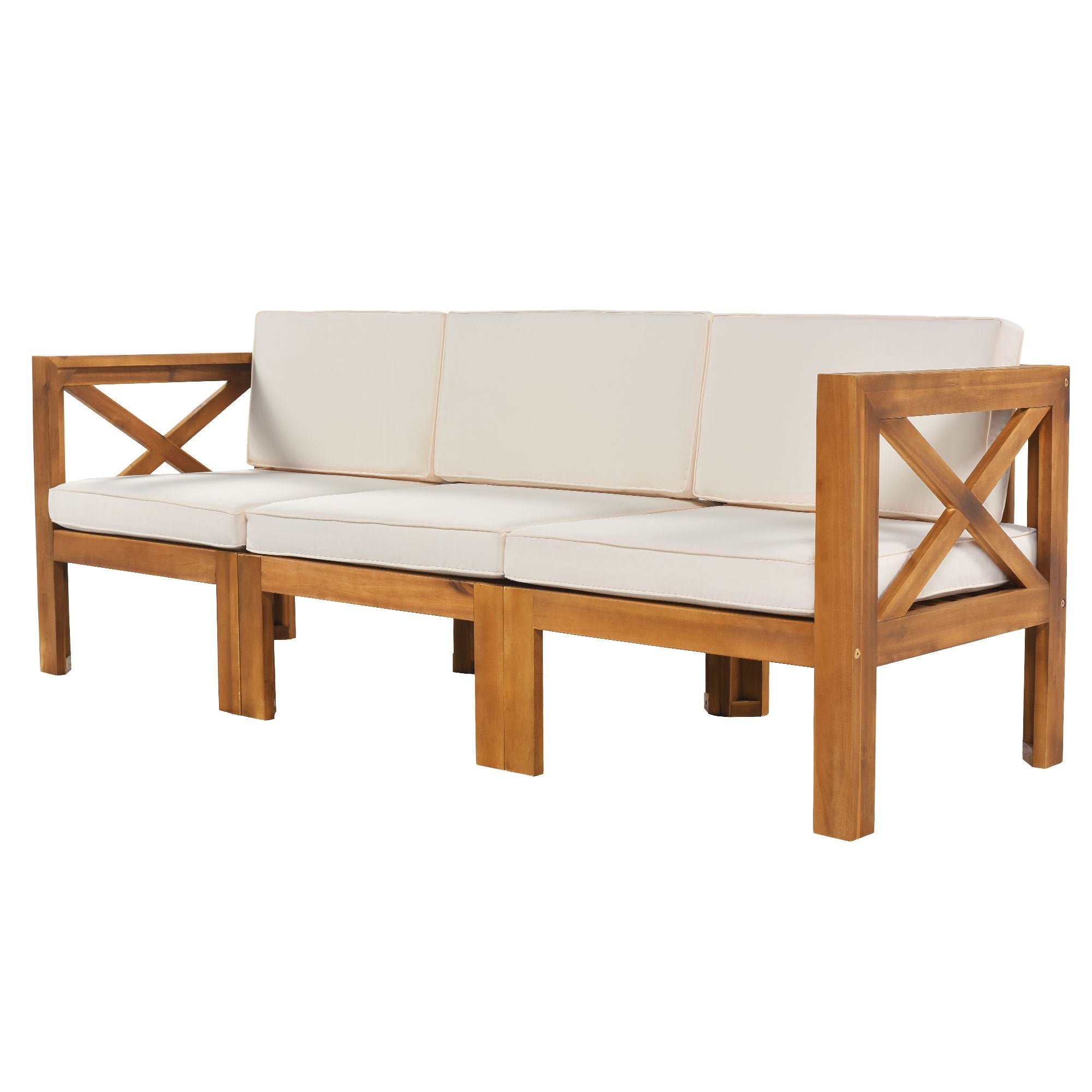 Outdoor Patio Sectional Set Acacia Wood Natural Beige Cushions 5 Piece