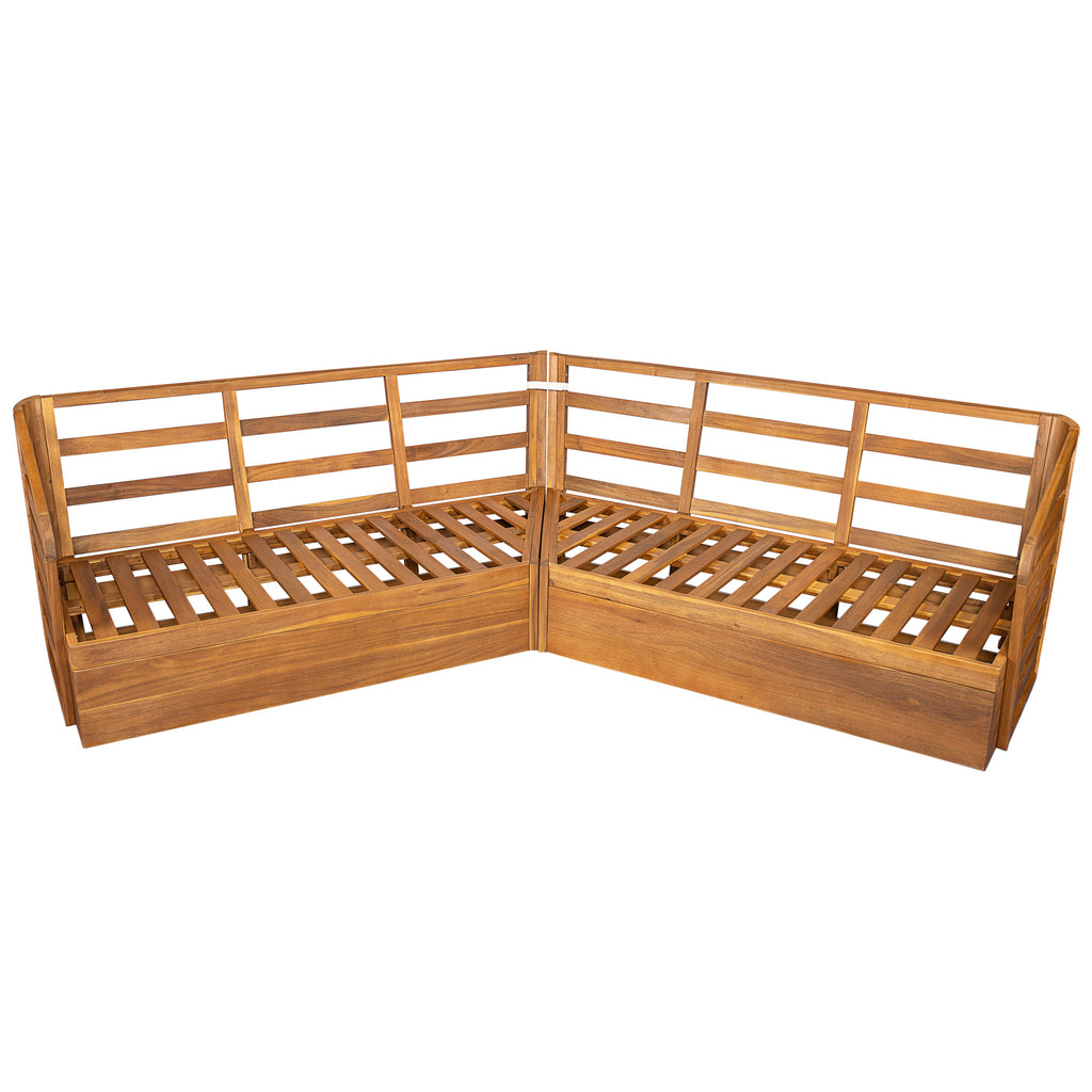 Outdoor Sectional Set Acacia Wood Teak Beige V-Shape 2 Piece 800 LB