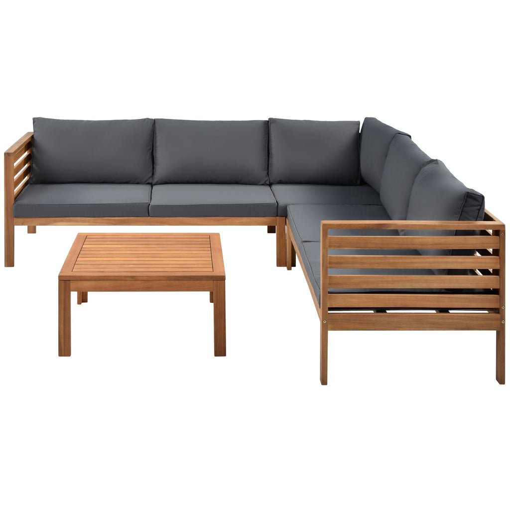 Outdoor Sofa Set Acacia Wood Gray Sectional Japanese Style Water-Resistant