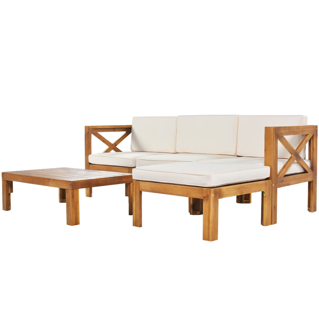 Outdoor Patio Sectional Set Acacia Wood Natural Beige Cushions 5 Piece