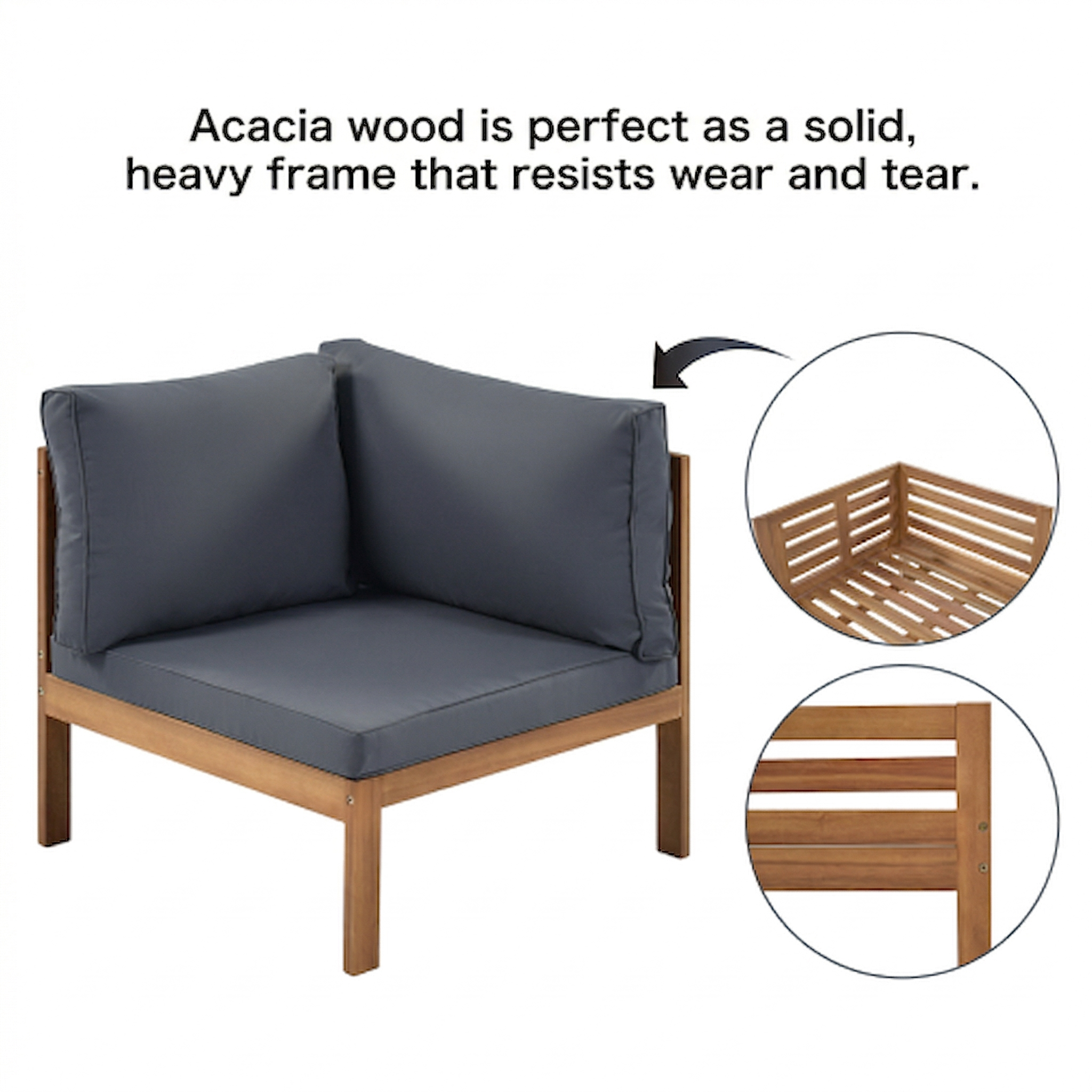Outdoor Sofa Set Acacia Wood Gray Sectional Japanese Style Water-Resistant