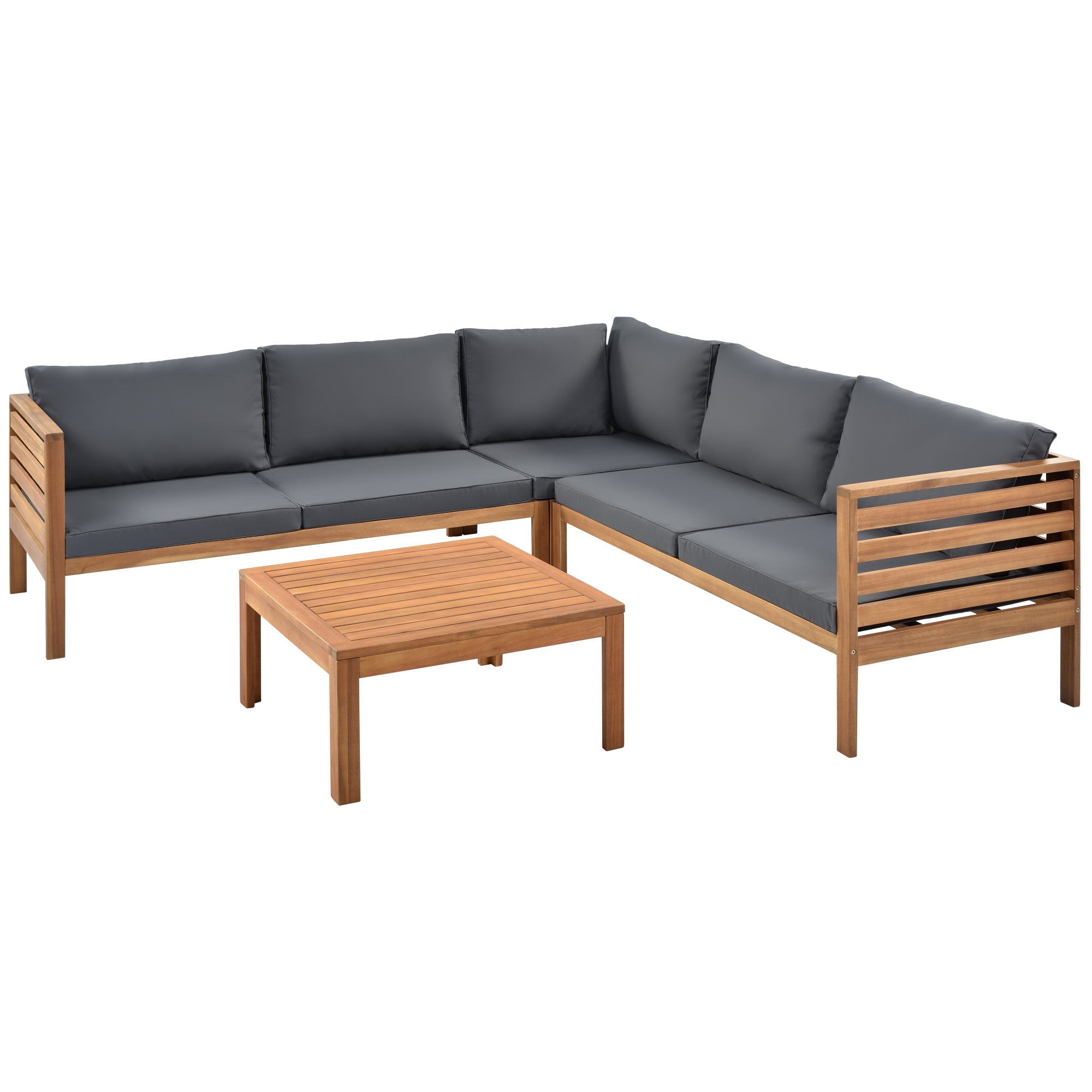 Outdoor Sofa Set Acacia Wood Gray Sectional Japanese Style Water-Resistant