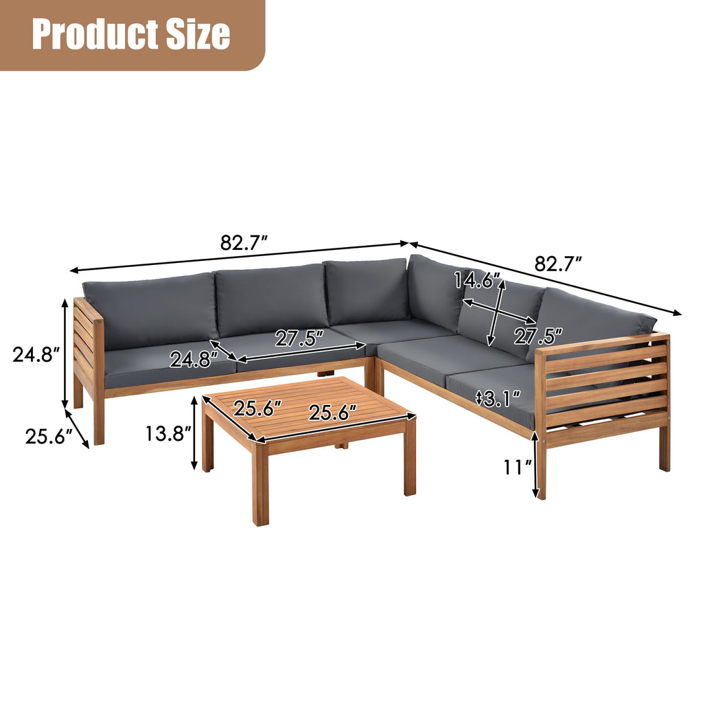 Outdoor Sofa Set Acacia Wood Gray Sectional Japanese Style Water-Resistant