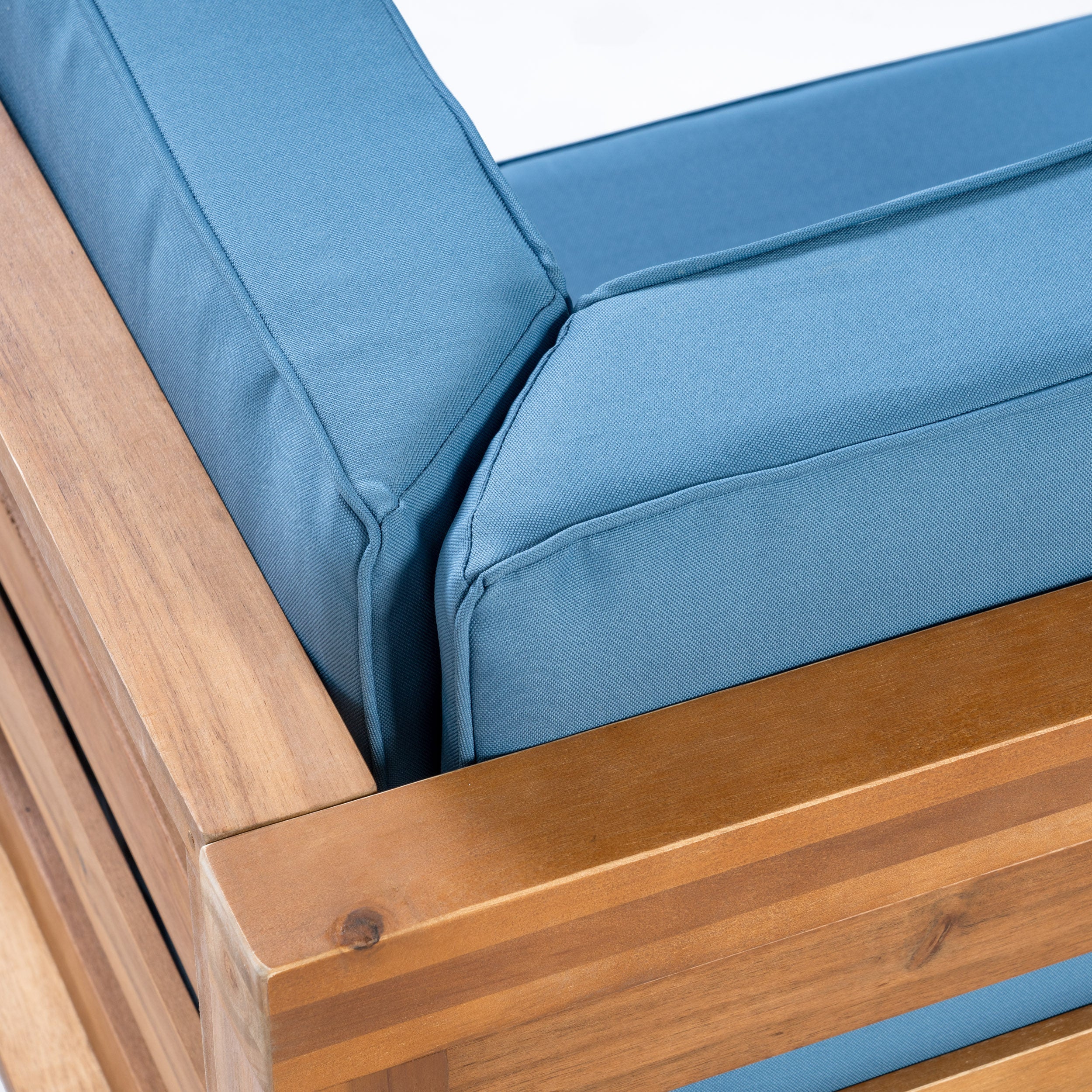Outdoor Sectional Sofa Set Acacia Wood Blue Cushions 3 Piece