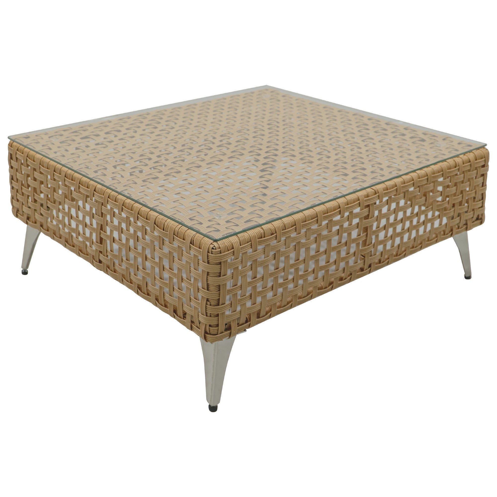 Outdoor Patio Sectional Set Rattan Metal Beige 7 Piece Tempered Glass