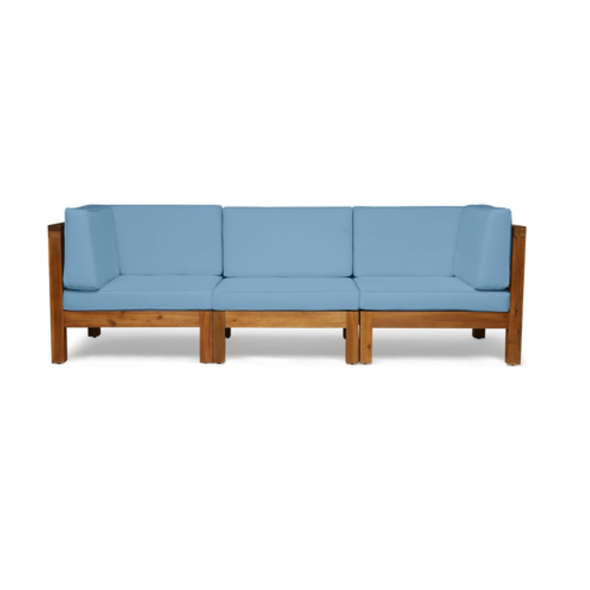 Outdoor Sectional Sofa Set Acacia Wood Blue Cushions 3 Piece
