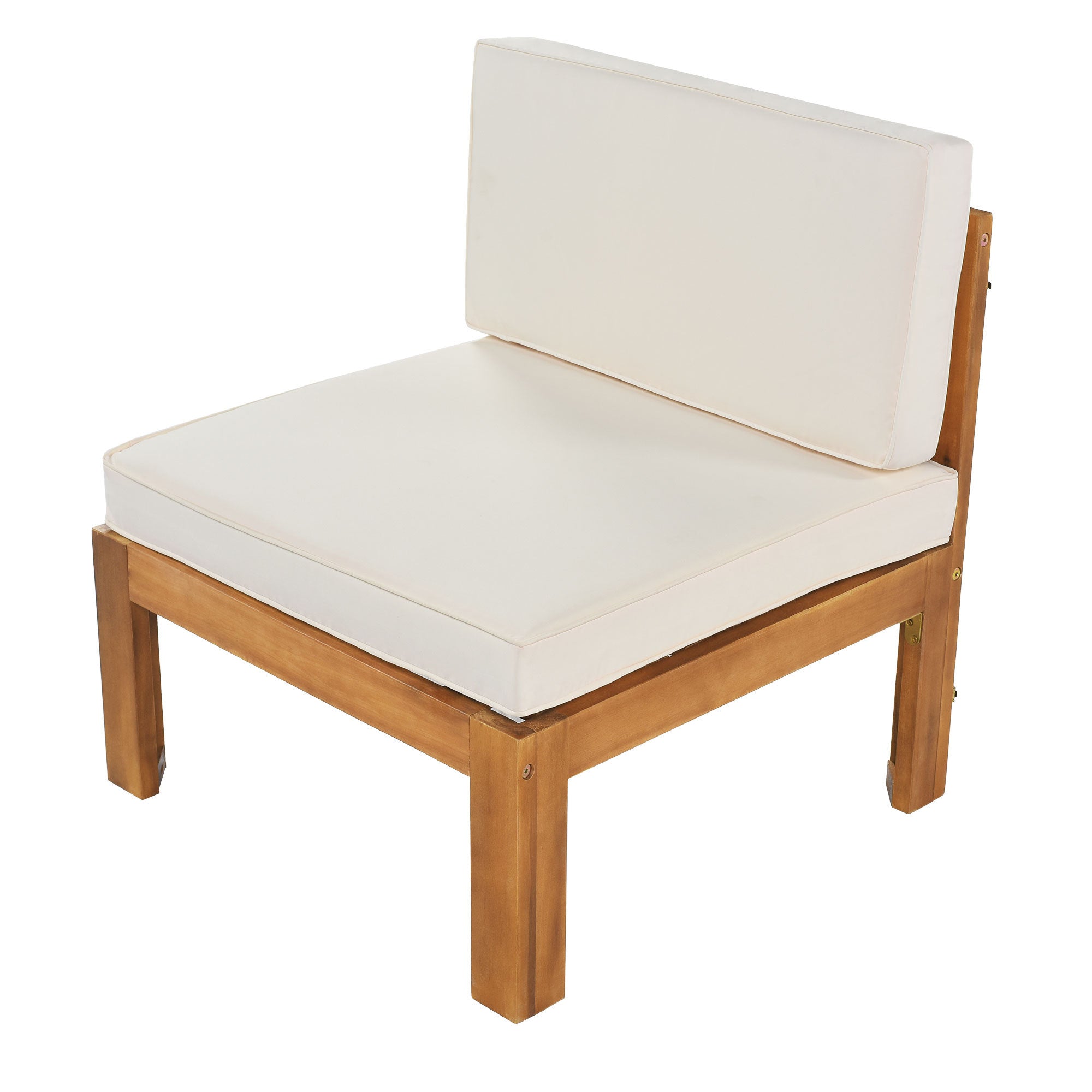 Outdoor Patio Sectional Set Acacia Wood Natural Beige Cushions 5 Piece