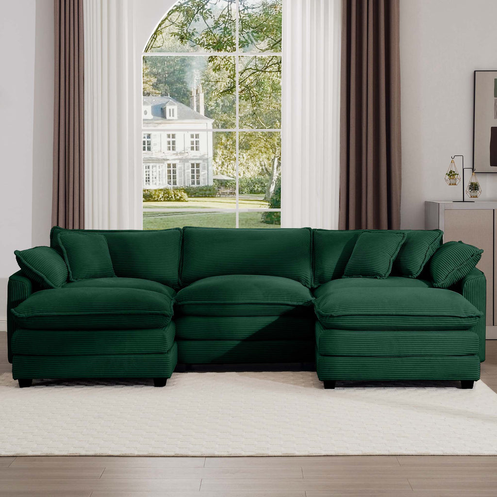 Modern Oversized Modular Cushion Sofa With Ottoman, Low Back, Deep Seating Sofa Set