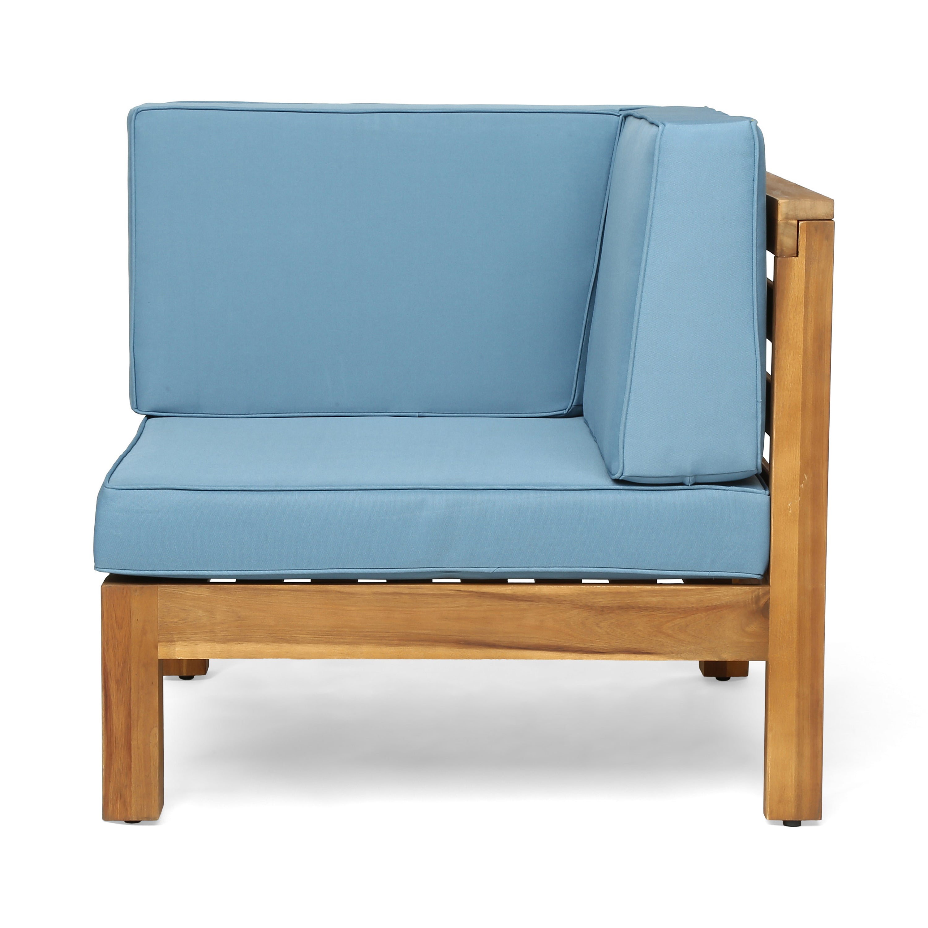 Outdoor Sectional Sofa Set Acacia Wood Blue Cushions 3 Piece