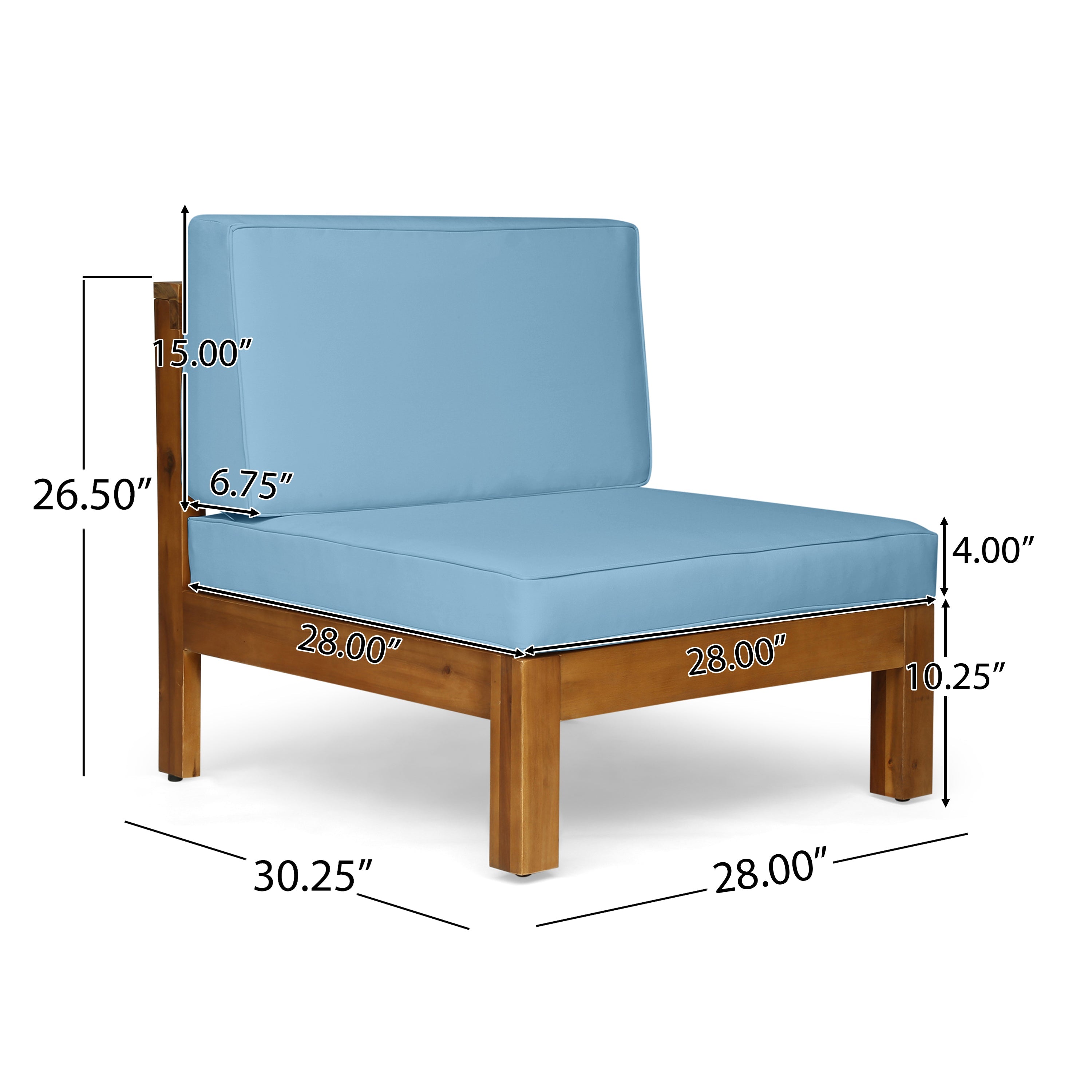 Outdoor Sectional Sofa Set Acacia Wood Blue Cushions 3 Piece