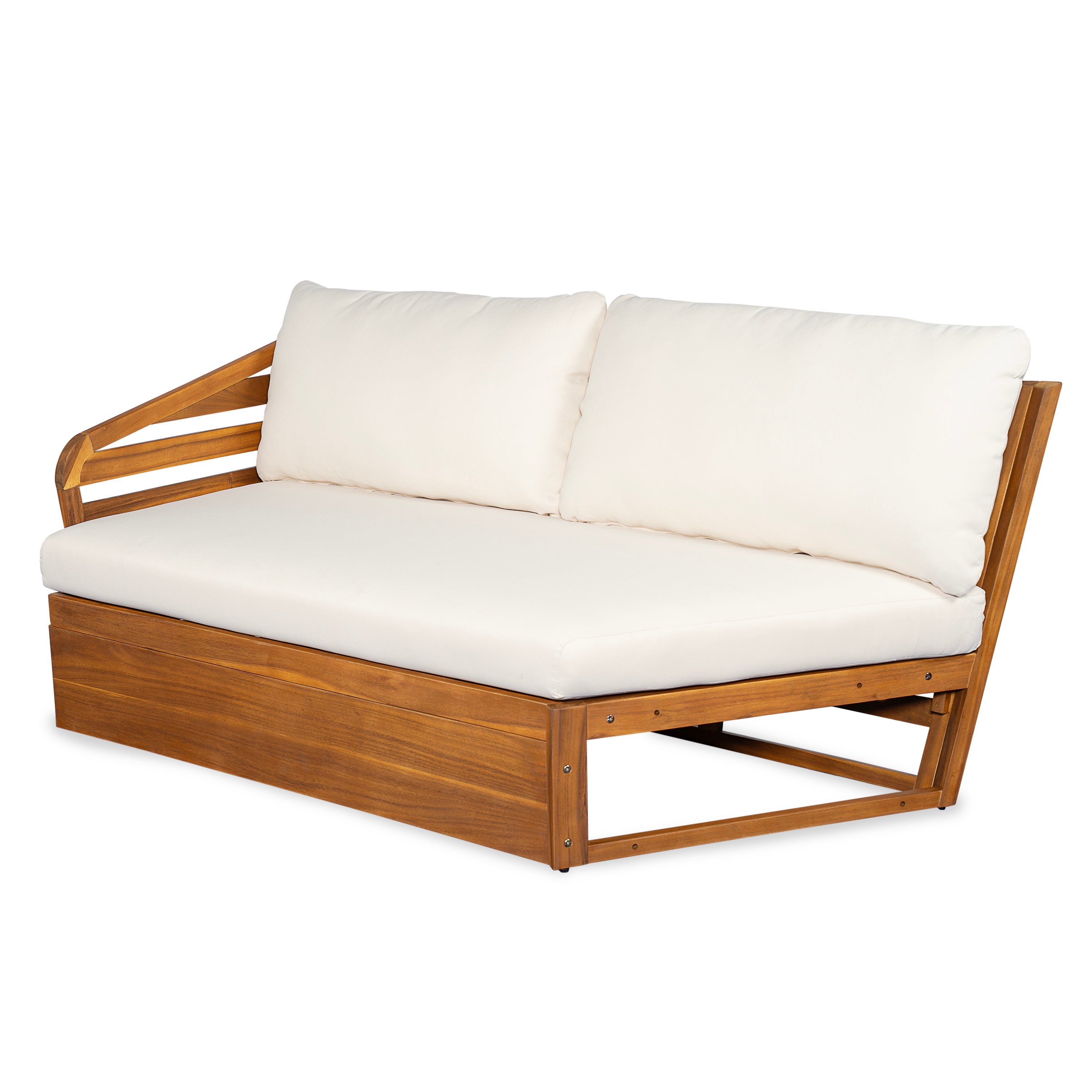Outdoor Sectional Set Acacia Wood Teak Beige V-Shape 2 Piece 800 LB