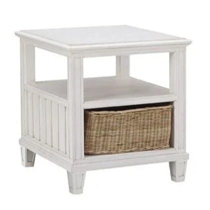 Cane Bay Rectangular End Table with Rattan Basket