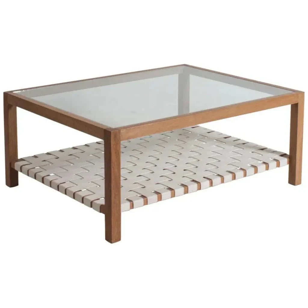 Glass & Leather Coffee Table Peyton Storage