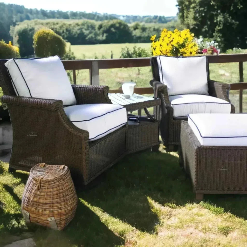 Hamptons Outdoor Wicker Sectional Sofa with Lounge Chair Set
