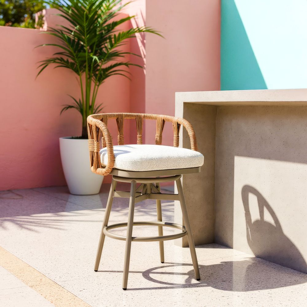 Safal Olefin Fabric Swivel Outdoor Barstool