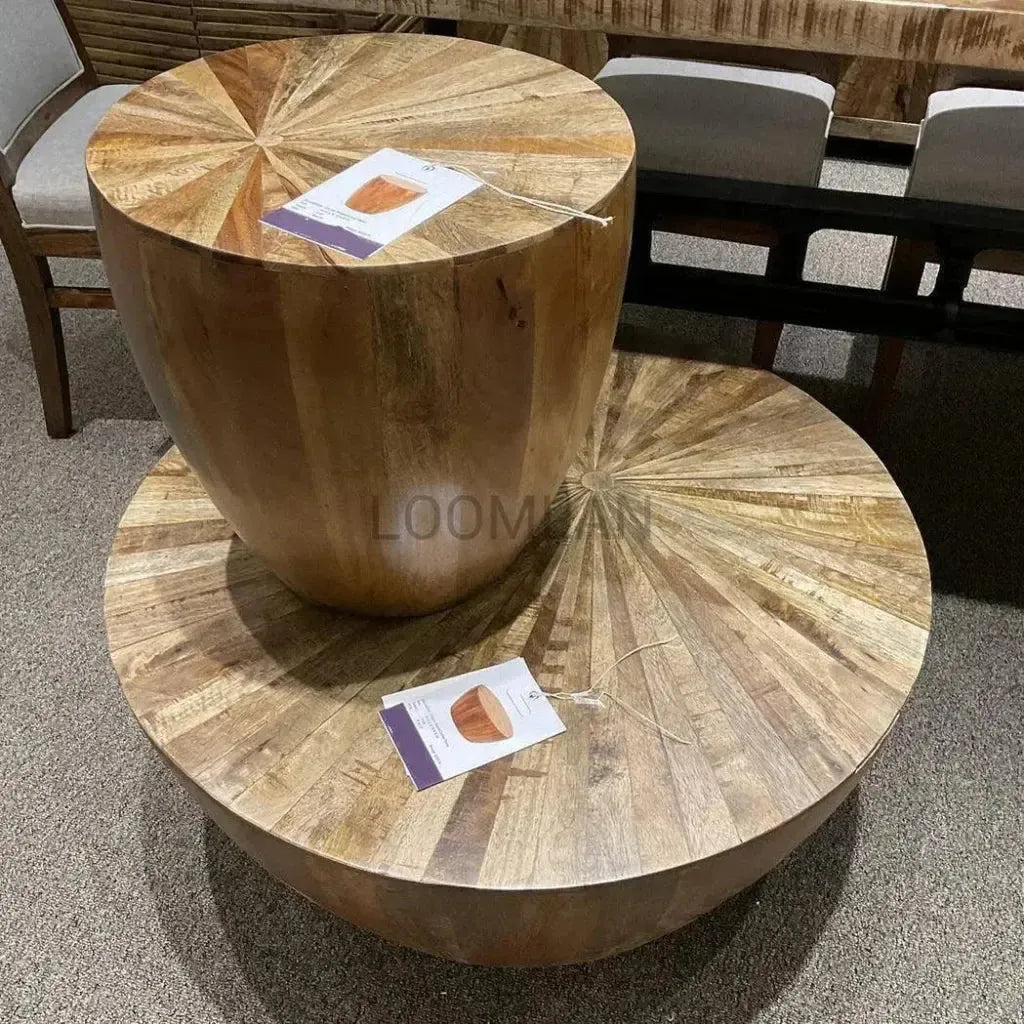Zelrah Solid Wood Drum Coffee Table