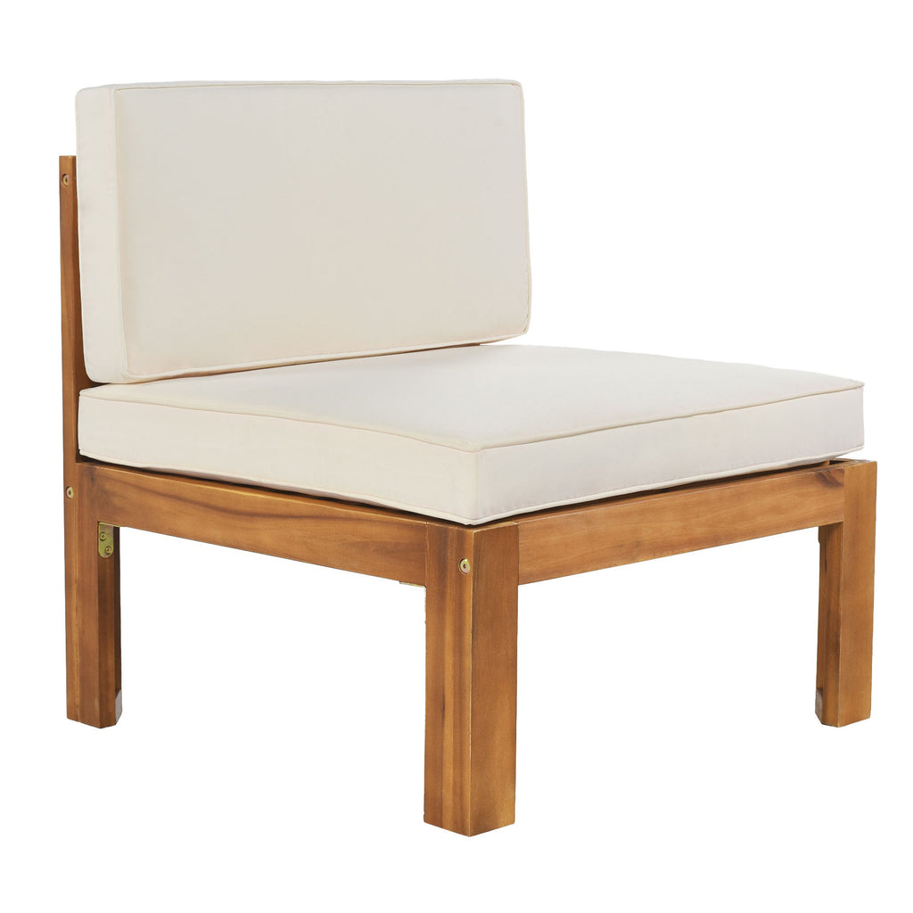 Outdoor Patio Sectional Set Acacia Wood Natural Beige Cushions 5 Piece