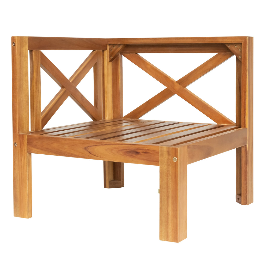 Outdoor Patio Sectional Set Acacia Wood Natural Beige Cushions 5 Piece