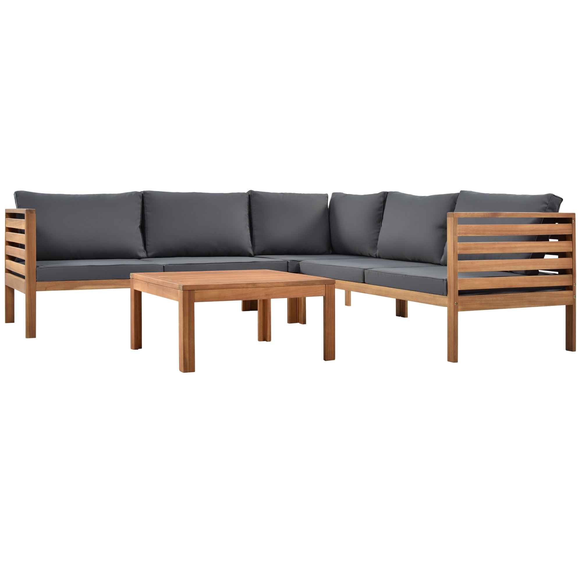 Outdoor Sofa Set Acacia Wood Gray Sectional Japanese Style Water-Resistant