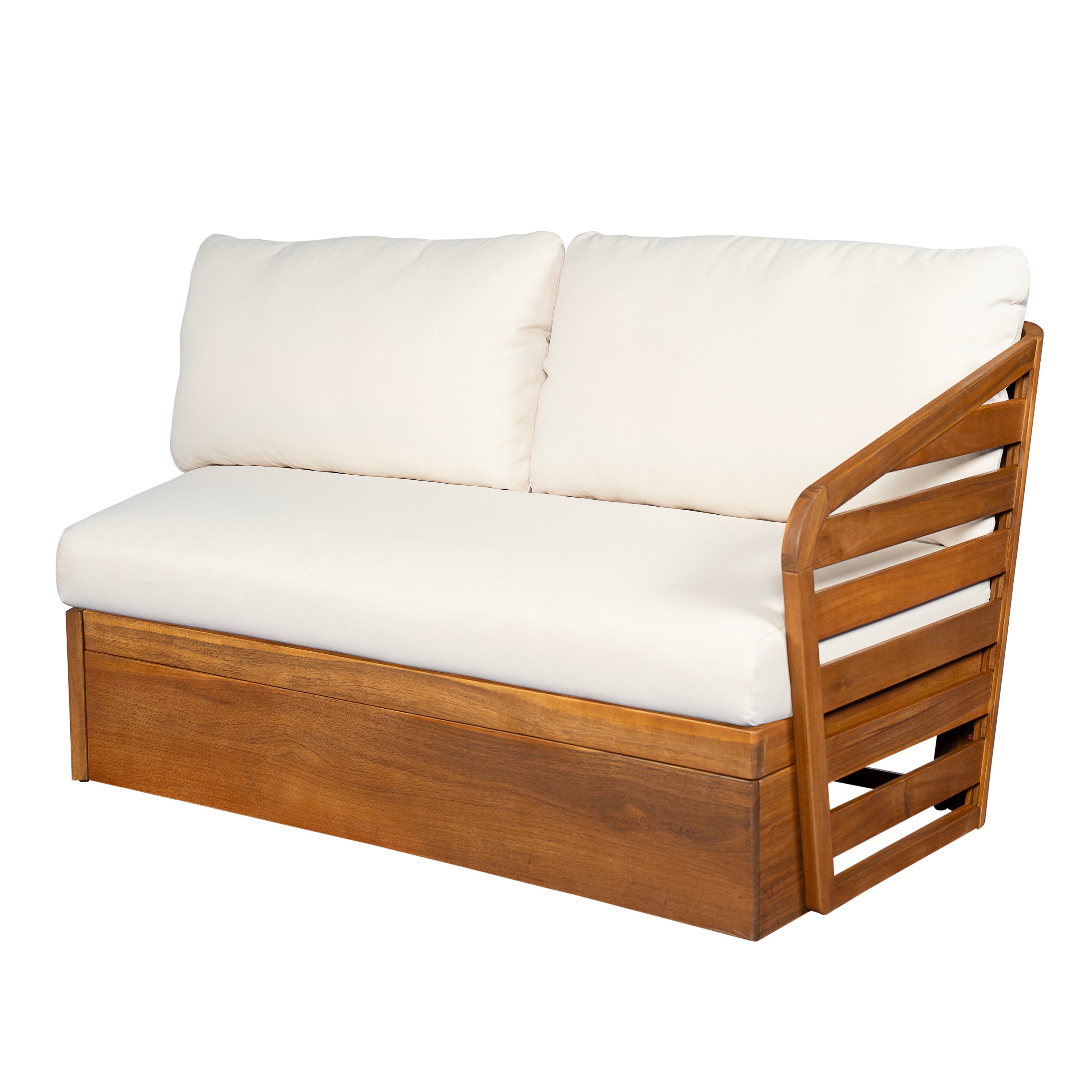 Outdoor Sectional Set Acacia Wood Teak Beige V-Shape 2 Piece 800 LB