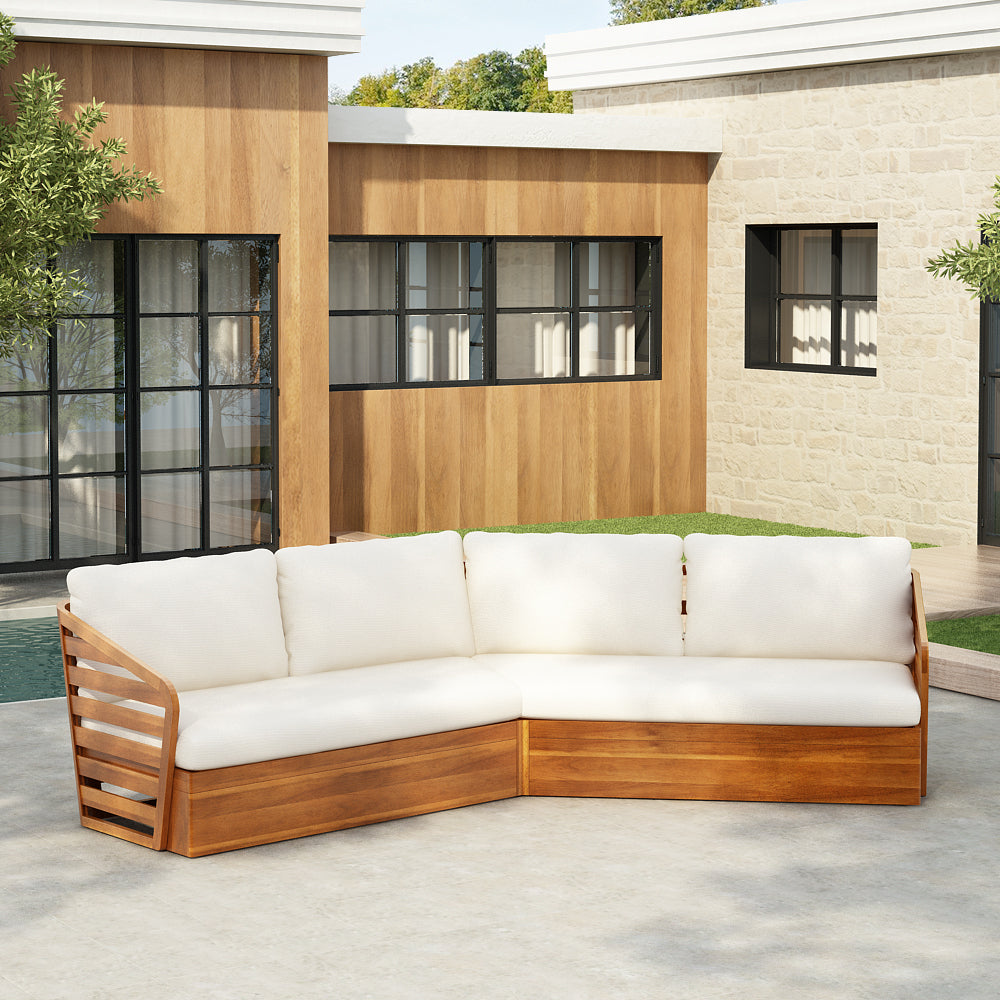 Outdoor Sectional Set Acacia Wood Teak Beige V-Shape 2 Piece 800 LB