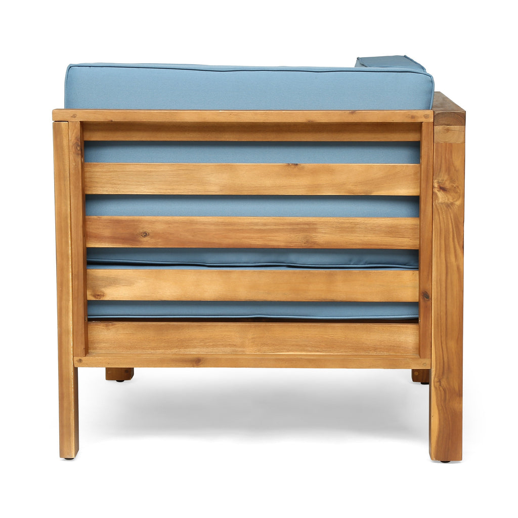 Outdoor Sectional Sofa Set Acacia Wood Blue Cushions 3 Piece