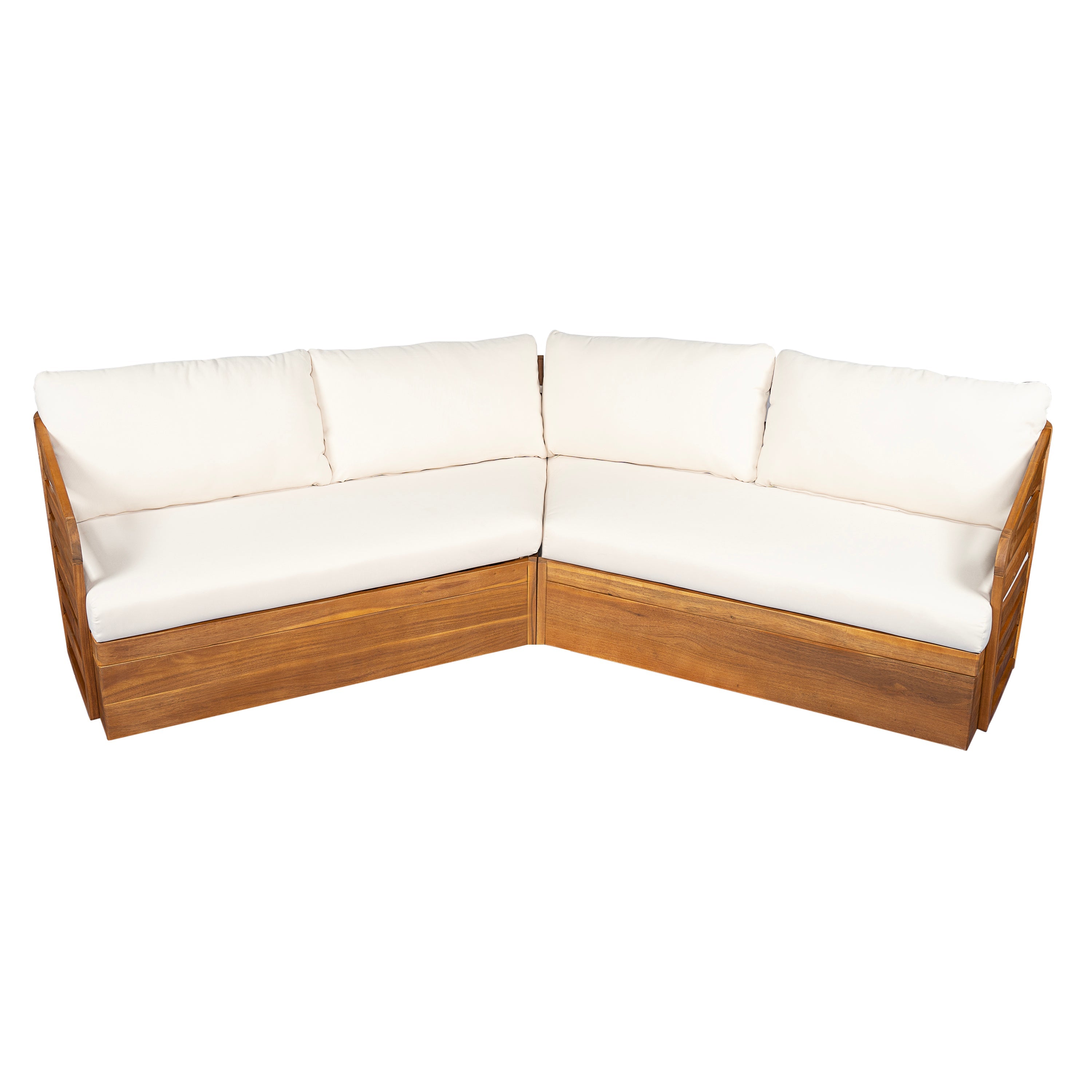 Outdoor Sectional Set Acacia Wood Teak Beige V-Shape 2 Piece 800 LB
