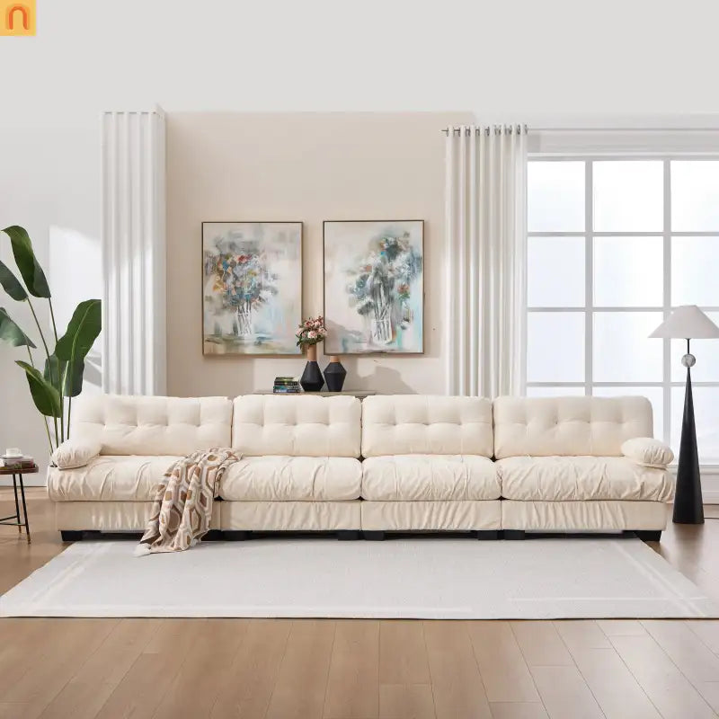 Sectional Sofa Cloud Modular Flannelette Beige 4 Seat 158 In 4 Pillows
