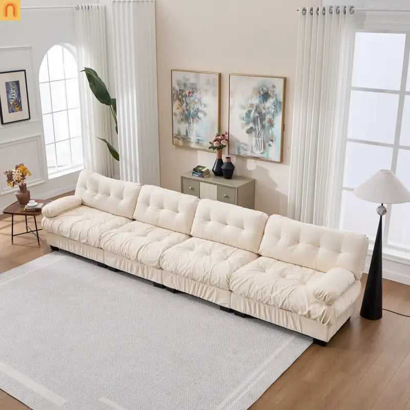 Sectional Sofa Cloud Modular Flannelette Beige 4 Seat 158 In 4 Pillows