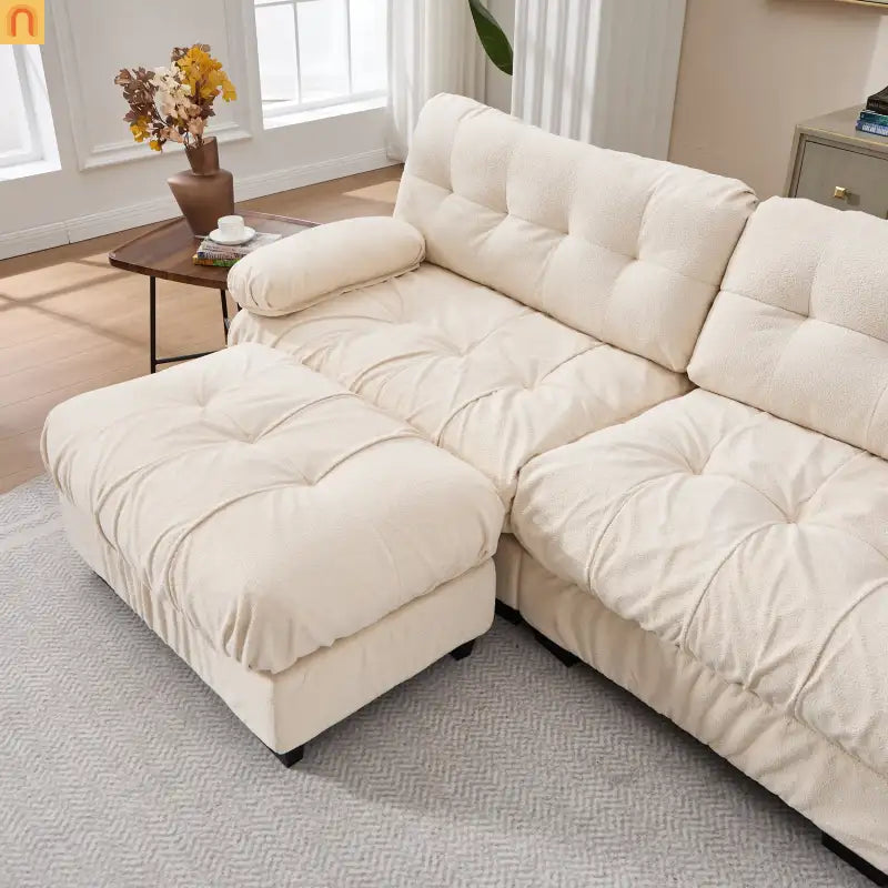 Sectional Sofa Cloud Modular Flannelette Beige 4 Seat 158 In 4 Pillows